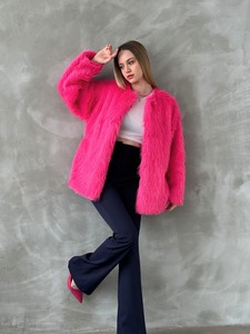 Topshow Fuchsia Plush Coat #3