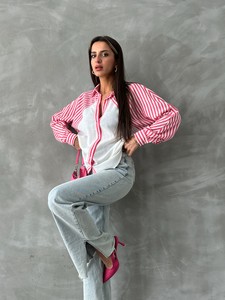 Topshow Fuchsia Striped Linen Wholesale Shirts #5