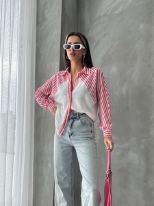 Topshow Fuchsia Striped Linen Wholesale Shirts #2