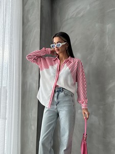 Topshow Fuchsia Striped Linen Wholesale Shirts #3