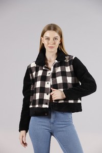 Topshow Black Checker Wholesale Fleece Wholesale Coat with Snap Fasteners #3