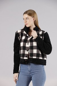 Topshow Black Checker Wholesale Fleece Wholesale Coat with Snap Fasteners #2