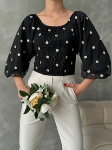 Topshow Black Gipelli Daisy Patterned Blouse #2