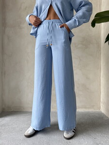 Topshow Blue Linen Wholesale Trousers #4