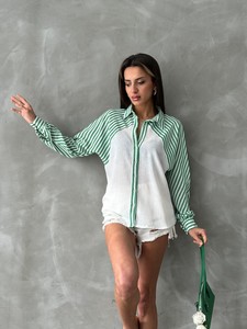 Topshow Emerald Striped Linen Wholesale Shirt #3