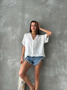 Topshow Cream Wholesale Shirt with Lace Detail on the Back #5