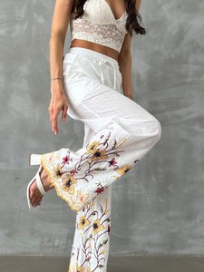 Topshow Cream Yellow Embroidered Wholesale Trousers #4