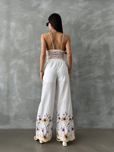 Topshow Cream Yellow Embroidered Wholesale Trousers #5