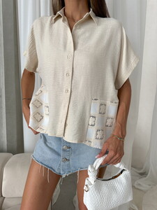 Topshow Cream Stone Lace Detailed Wholesale Shirt #4