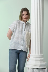 Topshow Blue Fringed Striped Wholesale Shirt #3