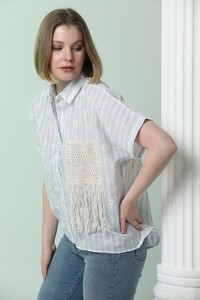 Topshow Blue Fringed Striped Wholesale Shirt #2