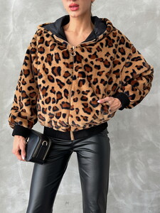 Topshow Camel Leopard Look Plush Wholesale Coat #4