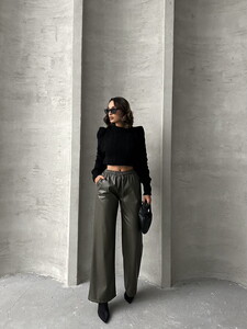 Topshow Khaki Leather Wholesale Trousers #3