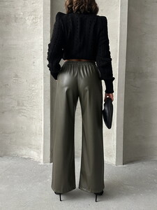 Topshow Khaki Leather Wholesale Trousers #5