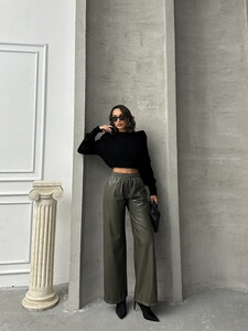 Topshow Khaki Leather Wholesale Trousers #2