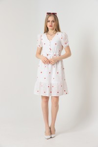 Topshow Red Knee Length Floral Wholesale Dress #2