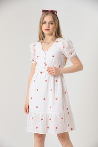 Topshow Red Knee Length Floral Wholesale Dress #1