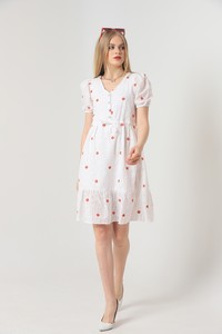 Topshow Red Knee Length Floral Wholesale Dress #3