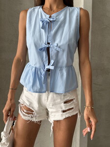 Topshow Blue Front Tie Blouse #4