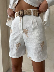 Embroidered Linen Shorts - Cream | Topshow #2