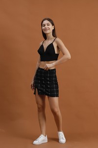 Topshow Black Plaid Above Knee Wholesale Skirt #2