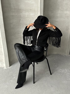 Topshow Black Tassel Drop Wholesale Coat #2