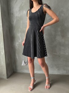 Topshow Black Silver Striped Sleeveless Wholesale Dress #3