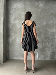 Topshow Black Silver Striped Sleeveless Wholesale Dress #5