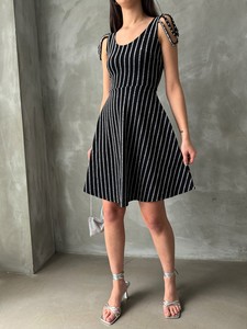 Topshow Black Silver Striped Sleeveless Wholesale Dress #4