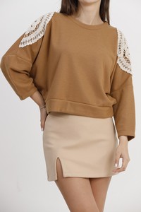 Topshow Brown Shoulder Laced Wholesale Blouse #4