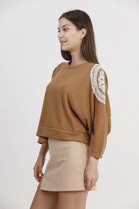 Topshow Brown Shoulder Laced Wholesale Blouse #2