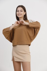 Topshow Brown Shoulder Laced Wholesale Blouse #3