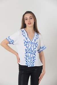 Cream Saks Blouse with Embroidered Blouse #3