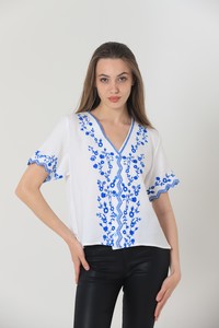 Cream Saks Blouse with Embroidered Blouse #2