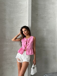 Topshow Pink Front Tie Blouse #2