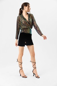 Topshow Black Hologram Glitter Wholesale Blouse #3