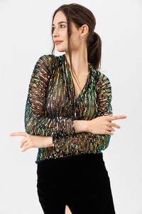 Topshow Black Hologram Glitter Wholesale Blouse #1