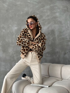 Topshow Dark Stone Leopard Look Plush Wholesale Coat #4