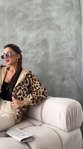 Topshow Dark Stone Leopard Look Plush Wholesale Coat #3