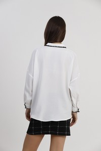 Topshow Cream Black Embroidery Detailed Wholesale Shirt #5