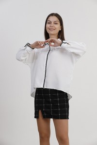 Topshow Cream Black Embroidery Detailed Wholesale Shirt #2