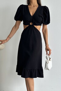 Topshow Black V-Neck Low-cut Wholesale Dress #4