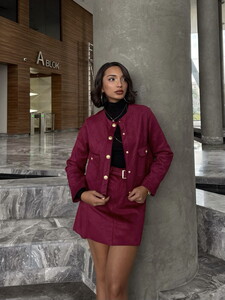 Topshow Claret Red Suede Pocketed Wholesale Jacket #2