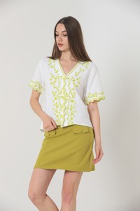 Cream Fist Missed Blouse with Embroidery #1