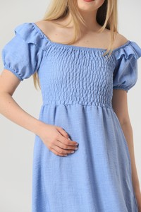 Topshow Blue Gimped Boat Neck Wholesale Dress #4