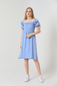 Topshow Blue Gimped Boat Neck Wholesale Dress #2