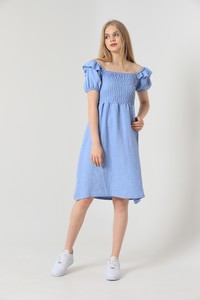 Topshow Blue Gimped Boat Neck Wholesale Dress #3