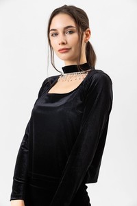 Topshow Black Collar Stone Velvet Wholesale Blouse #2