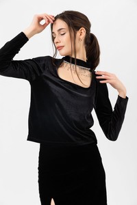 Topshow Black Collar Stone Velvet Wholesale Blouse #3