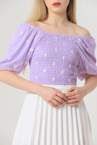 Topshow Lilac Gipeli Daisy Patterned Wholesale Blouse #2